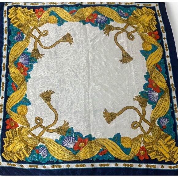 VTG Multicolor Square Tassels Print Scarf 35” - Picture 1 of 2